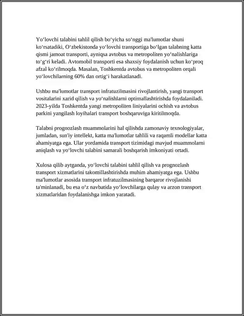Yo‘lovchi talabini tahlil qilish va prognozlash 4