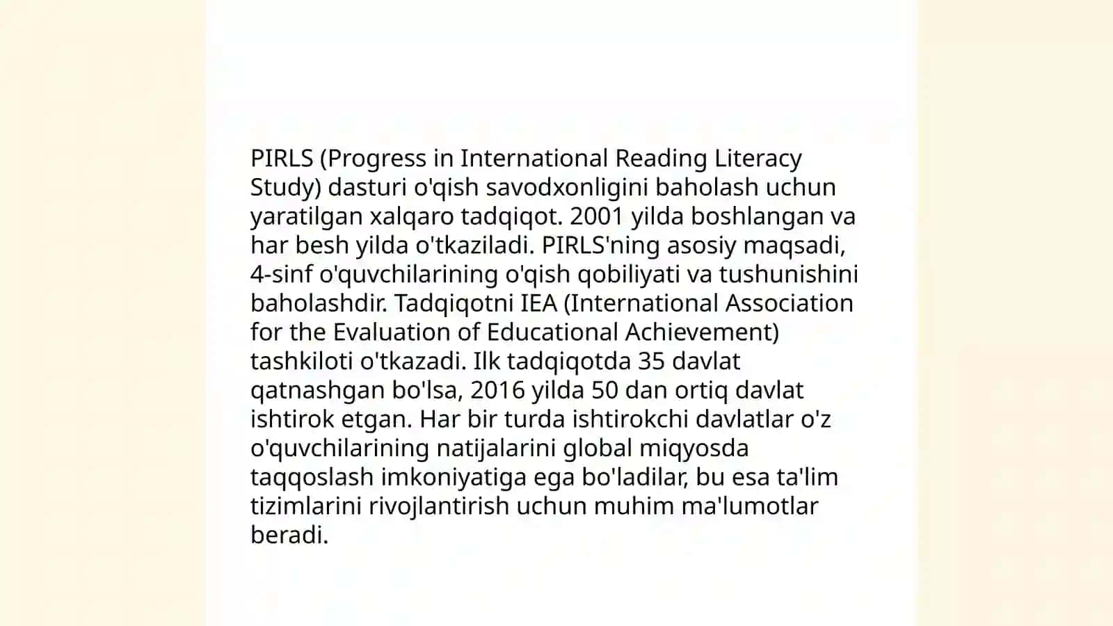 PIRLS tadqiqotlari mazmuni va amaliy ahamiyati 4
