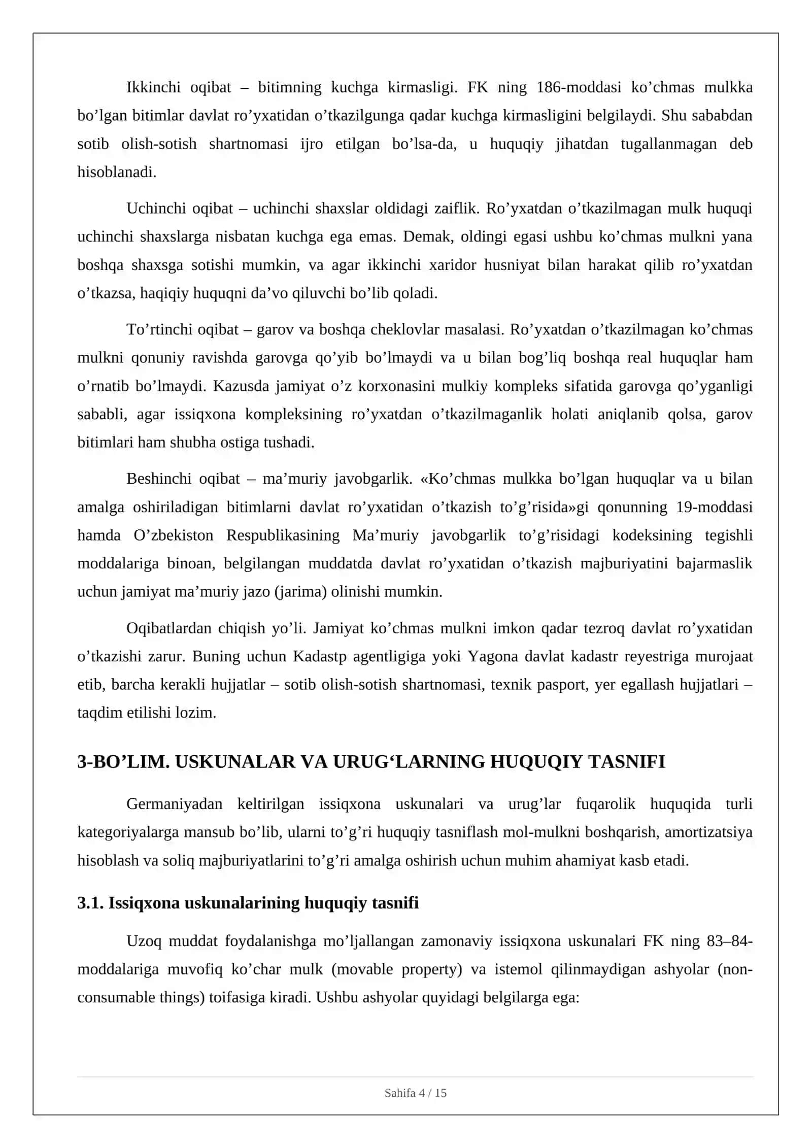 FUQAROLIK HUQUQLARI OBYEKTLARI VA ULARNING HUQUQIY TAVSIFI 4