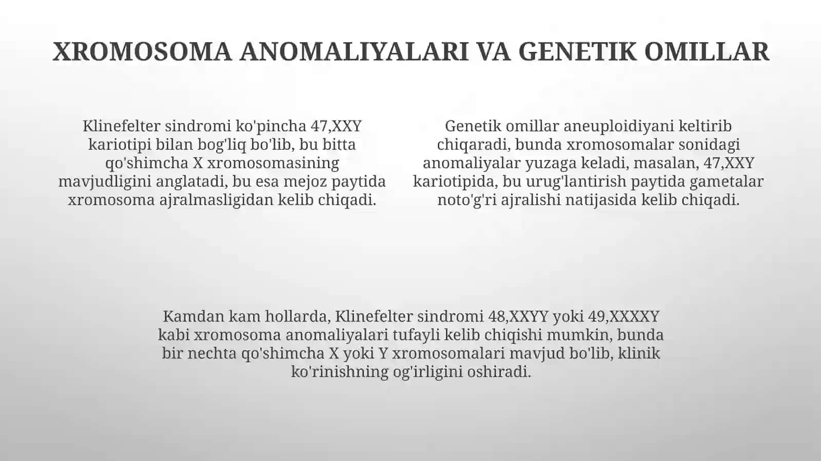 Xromosoma kasalliklari va Klaynfelter sindromi 4