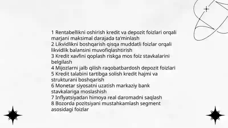 Tijorat banklari foiz siyosati, uning zarurligi va ahamiyati 4