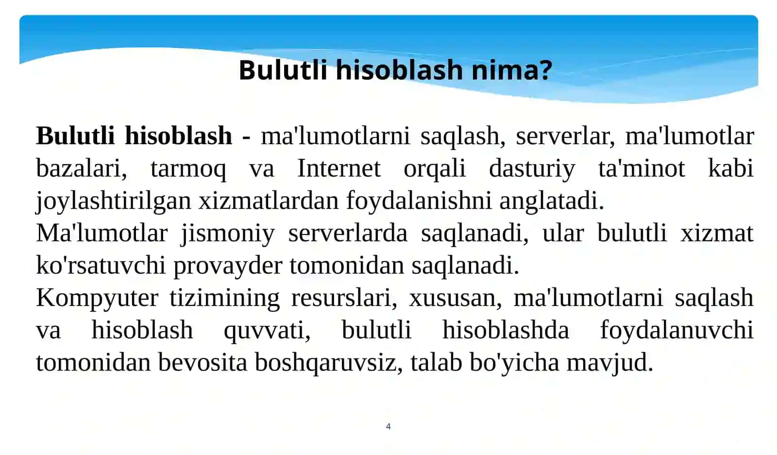 Biznesni raqamli boshqarishda bulutli hisoblashlar va servislarni qo’llash 4