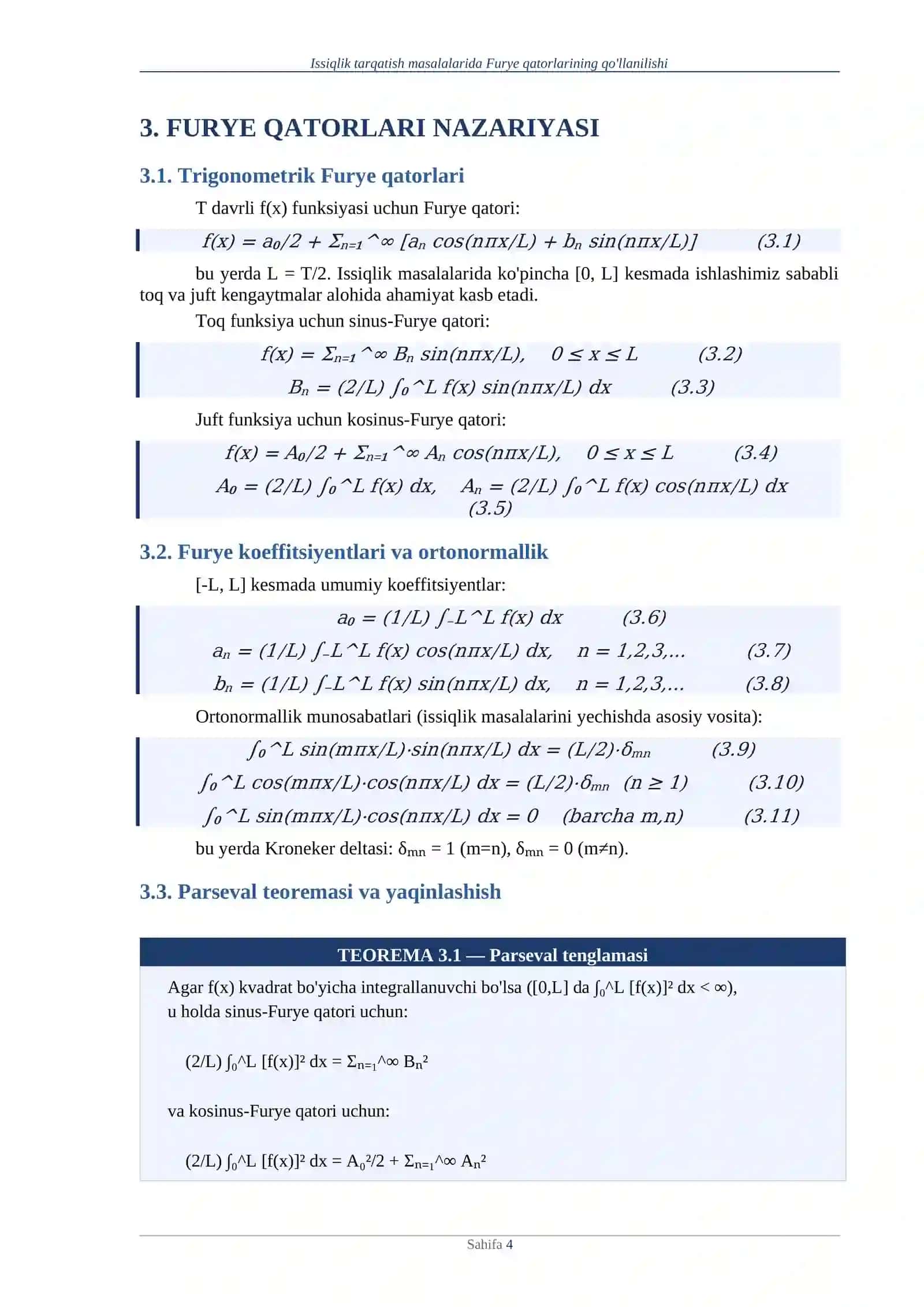 Issiqlik tarqatish masalalarida Furye qatorlarining qo'llanilishi. 4