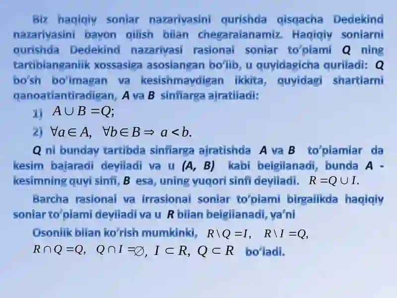 Oliy matematika: Haqiqiy sonlar to‘plami (Oliy matematika slayd taqdimot) 4