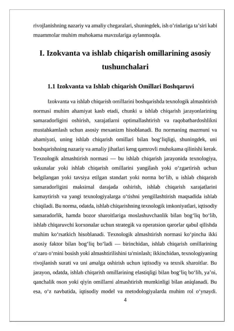 IZOKVANTA VA ISHLAB CHIQARISH OMILLARINI CHEKLI TEXNOLOGIK ALMASHTIRISH NORMASI 4