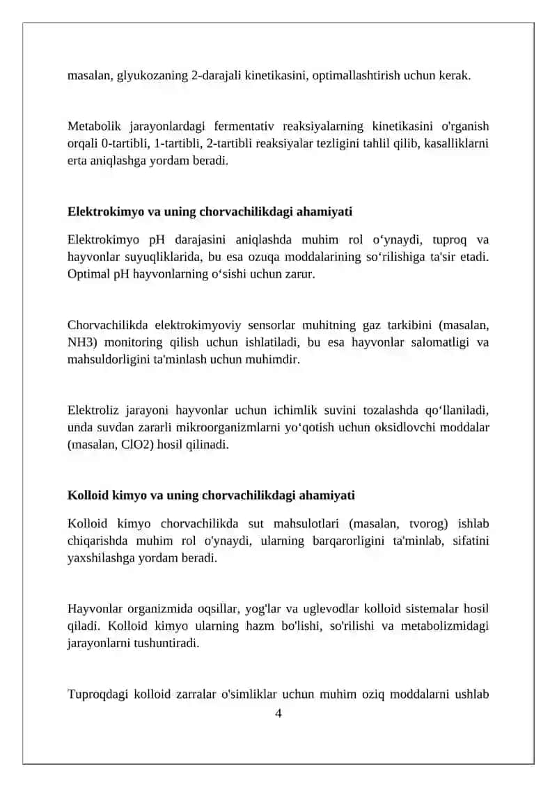 Fizik kimyoning vujudga kelishi va rivojlanishi. Bu fanning chorvachilikdagi roli va ahamiyati 4