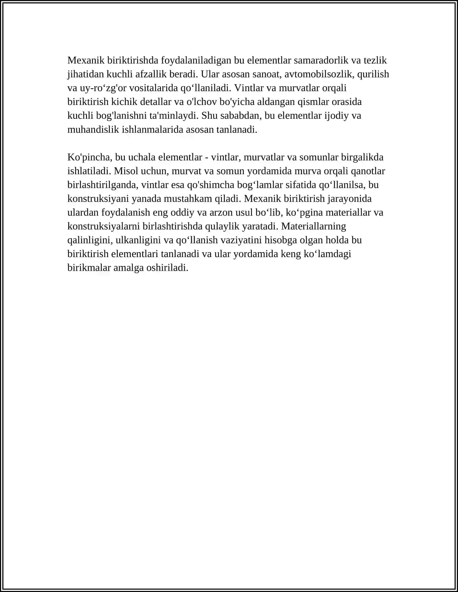 Mexanik biriktirish: vint, murvat va somun 4