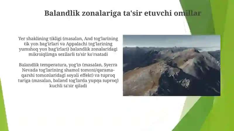 Materiklar shakllangan balandlik mintaqalari 4