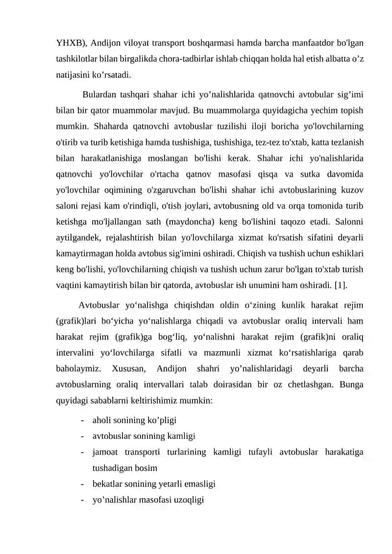 Urbanizatsiya jarayoni va avtobuslar harakatlanish intervalini optimallashtirish 4