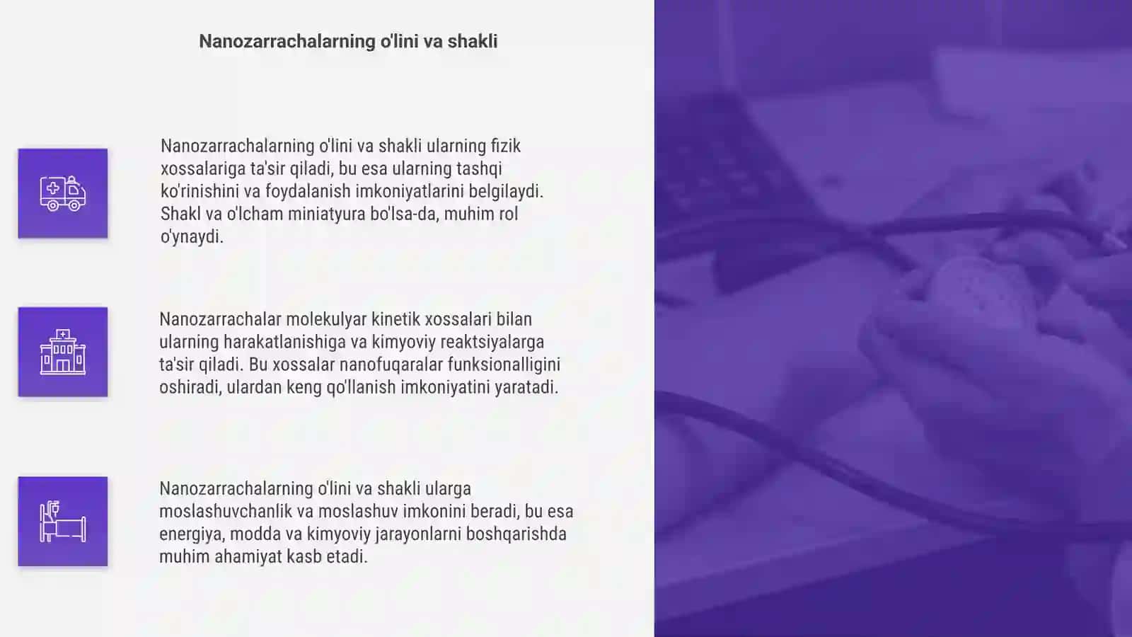 Nanozarrachalarning olinishi va tuzilishi, molekulyar kinetik xossalari 4