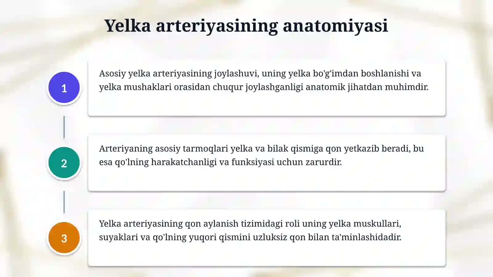Yelka bilak arteriyalarni ochish va bogʻlash mavzusida slayd 4