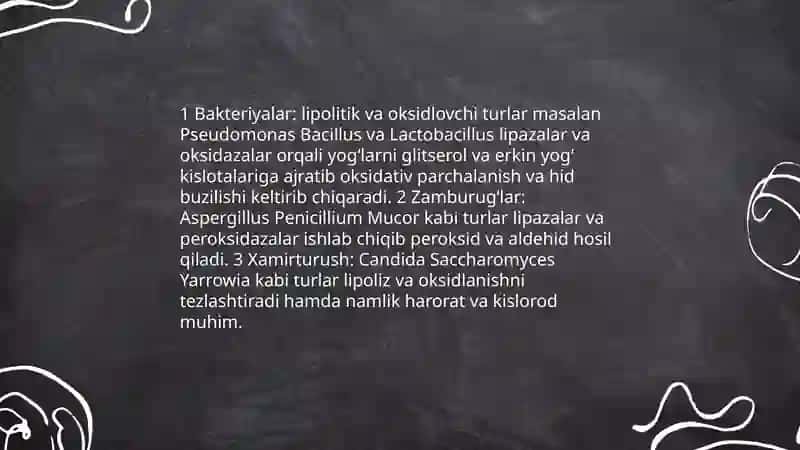 Mikroorganizmlar ishtirokida yog'larning oksidlanishi 4