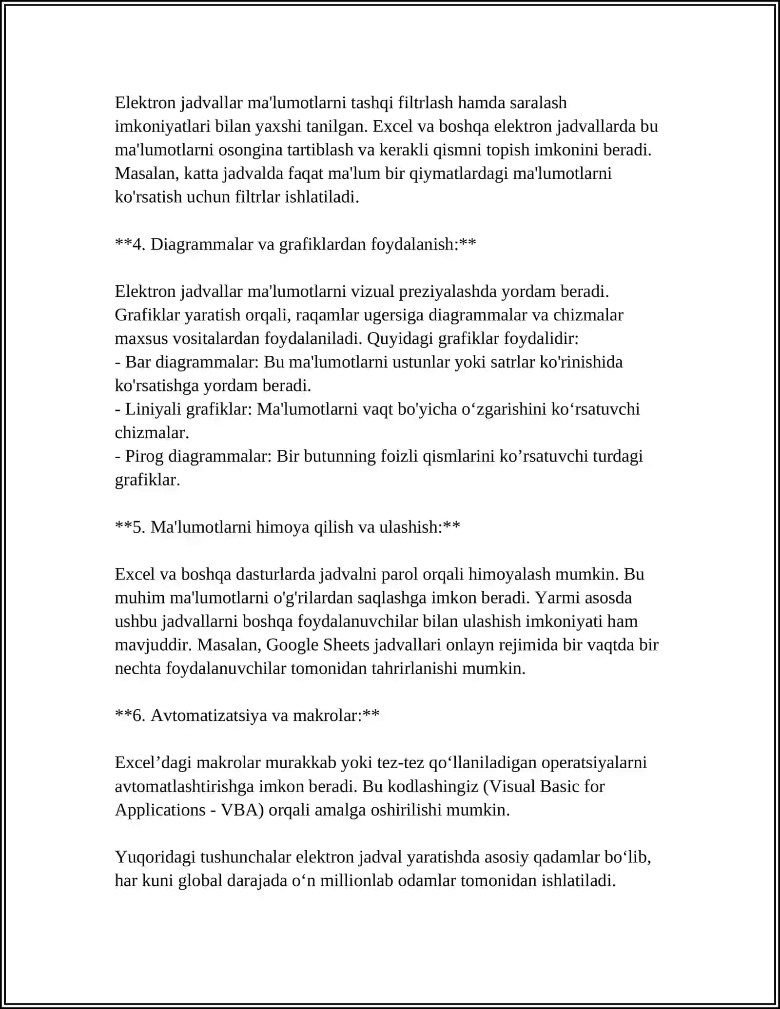 ELEKTRON JADVAL YARATISH. QATORLAR VA USTUNLARNI BOSHQARISH. ELEKTRON JADVAL XAVFSIZLIGI 4