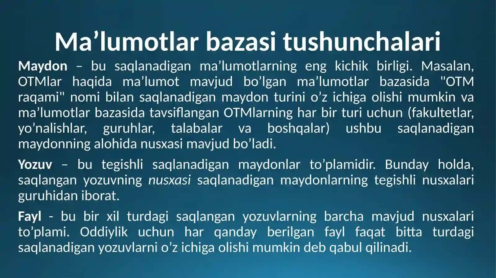 Ma'lumotlar Bazasi 4