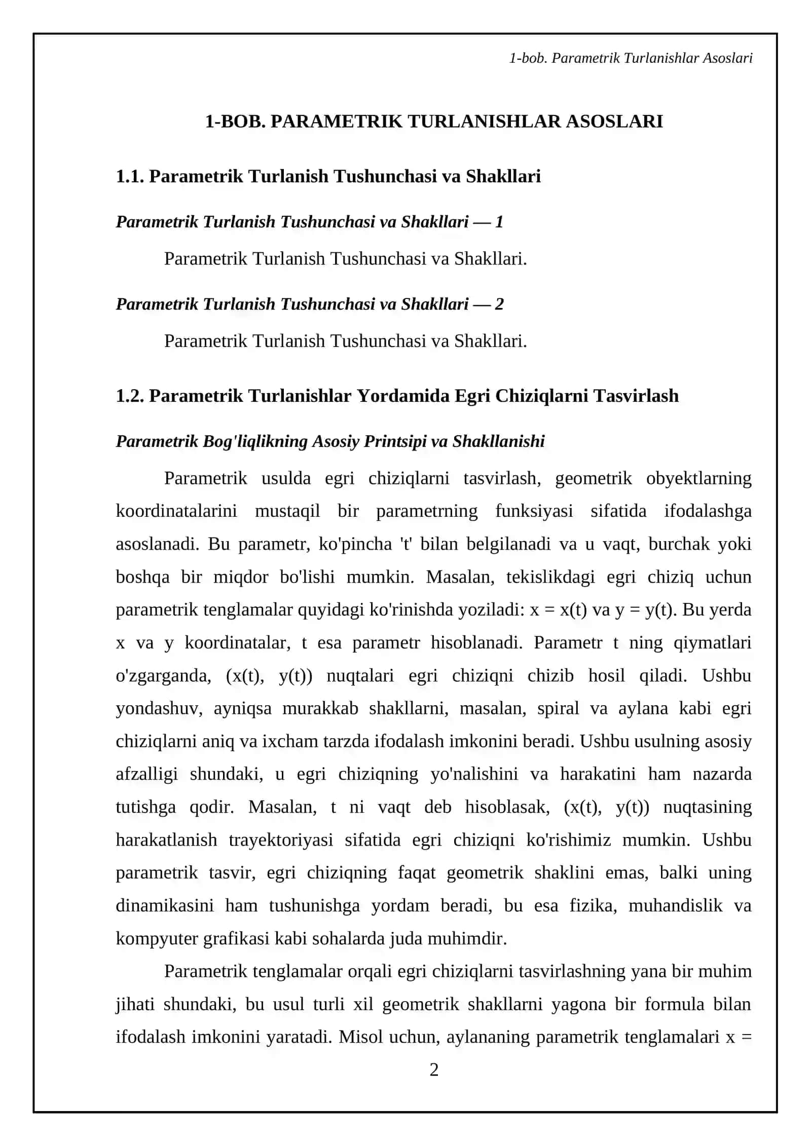 Egri chiziqli parametrik tenglamalar 4