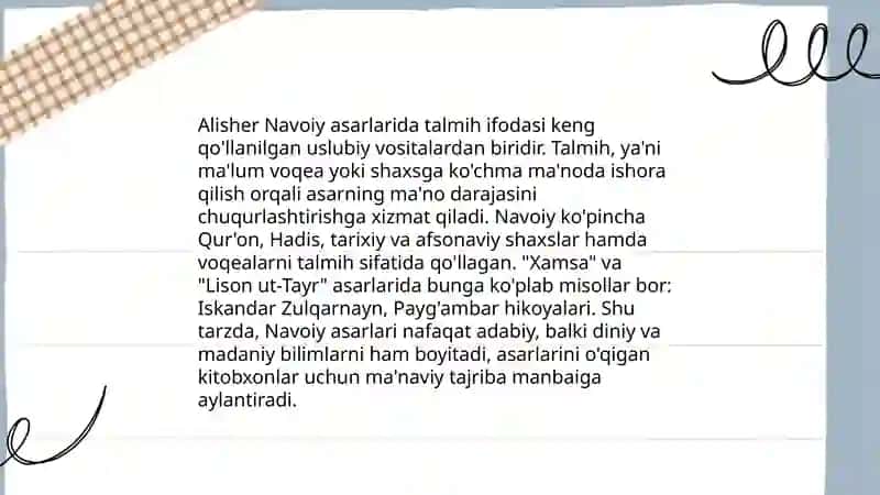 Talmih san'ati mumtoz ejodkorlar she'rlari asosida 4