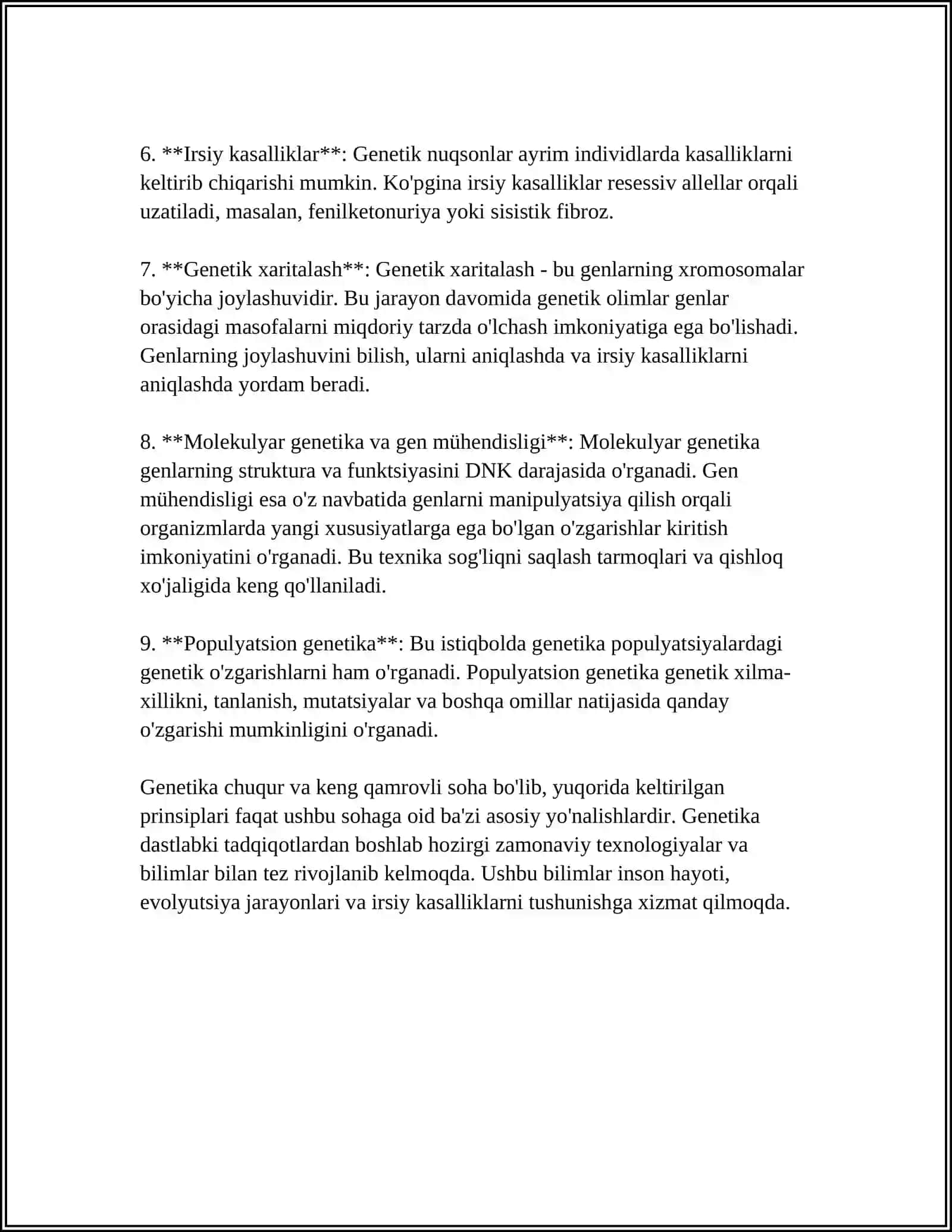 Genetika fanlari uchun mustaqil ish 4