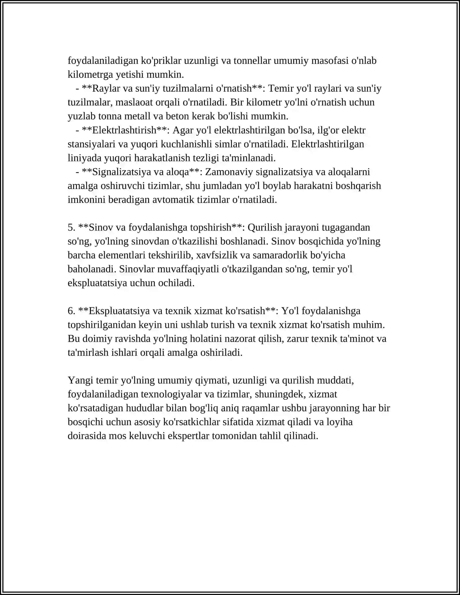 YANGI TEMIR YO'L UCHASTKASI VA INSHOOTLAR QURISH MUDDATINI ANIQLASH 4