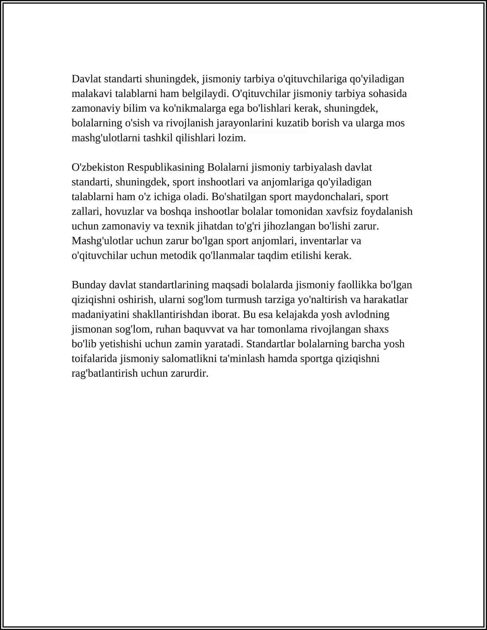 Bolalarni jismoniy tarbiyalashning davlat standarti 4