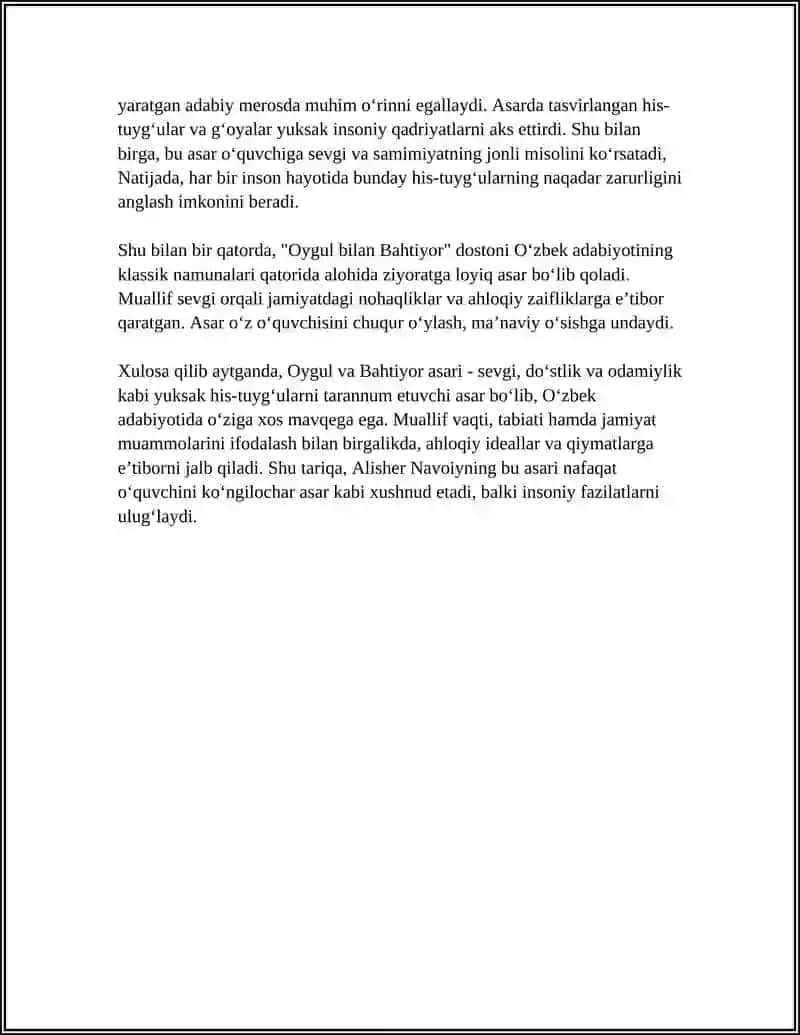 REFERAT Mavzu: HAMID OLIMJON OYGUL BILAN BAHTIYOR ASARI TAHLILI 4