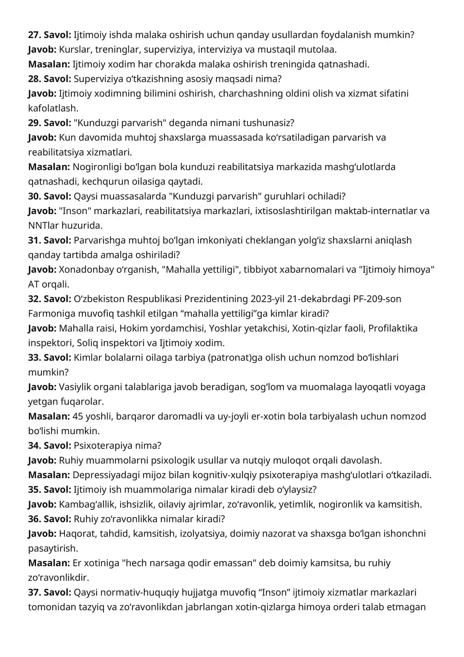 Agros 2026 suhbat savollari javoblari va misollar bilan javob berilgan jami 190 savol  (Ijtimoiy xodim) 4