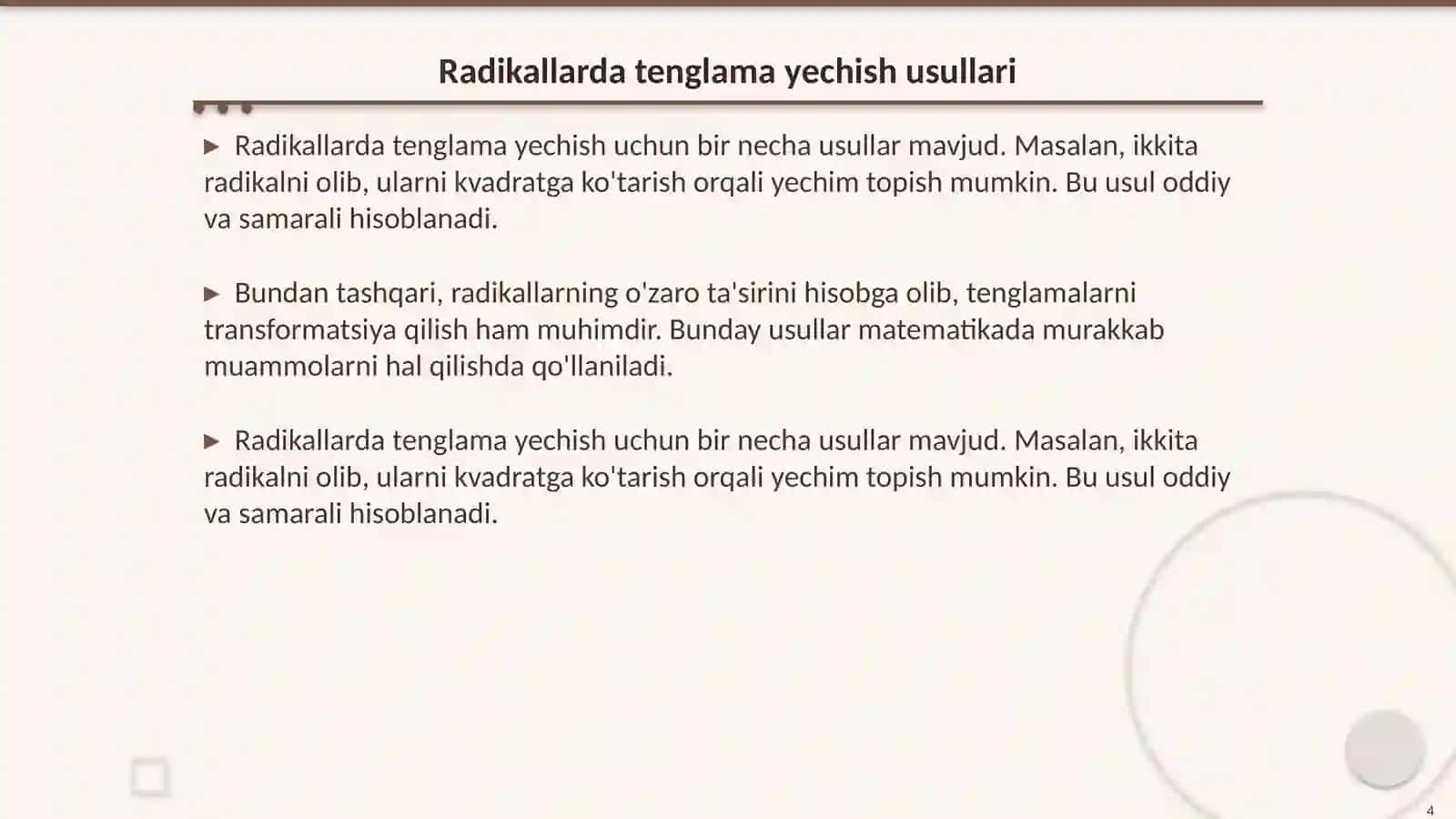 Tenglamalarni radikallarda yechilishi tushunchasi 4