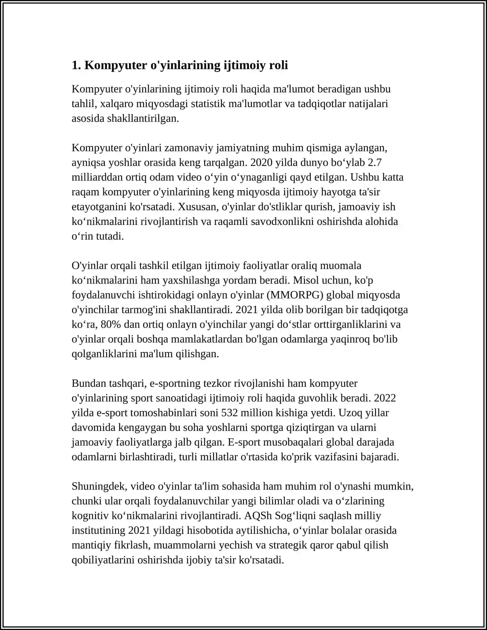 O'YINLAR - IJTIMOIY FAOLIYAT SIFATIDA. MEDIALARNING IJTIMOIY MAZMUNI 4
