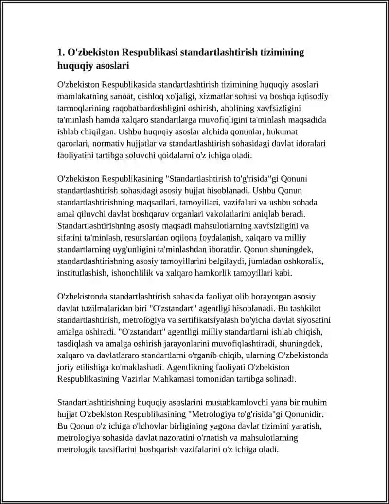 O'zbekiston Respublikasida "Standartlashtirishxizmati" va Standartlashtirish Davlat Tizimi (SDT) 4
