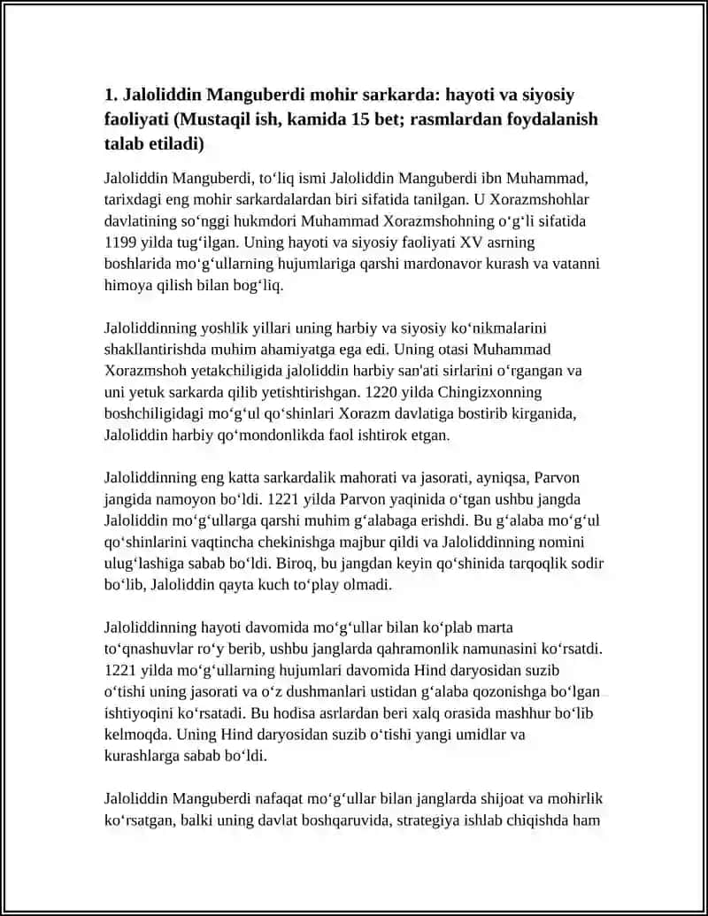 Jaloliddin Manguberdi mohir sarkarda: hayoti va siyosiy faoliyati 4