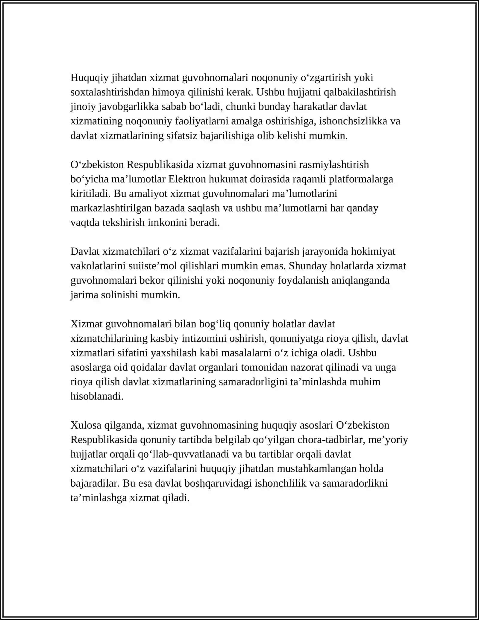 XIZMAT GUVOHNOMASI MAVZUSIDA MUSTAQIL ISH 4