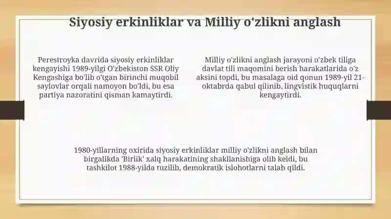 Qayta qurish yillarida O‘zbekistondagi ijtimoiy-siyosiy vaziyat 4