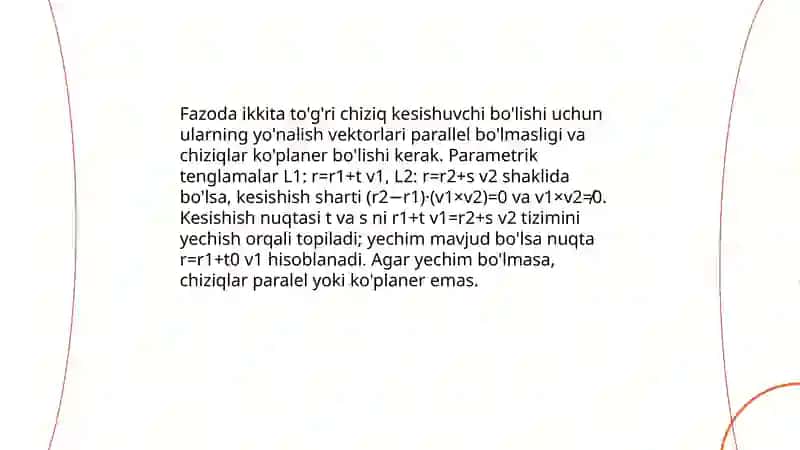 Fazoda tog'ri chiziqlarning o'zaro joylashuvi 4