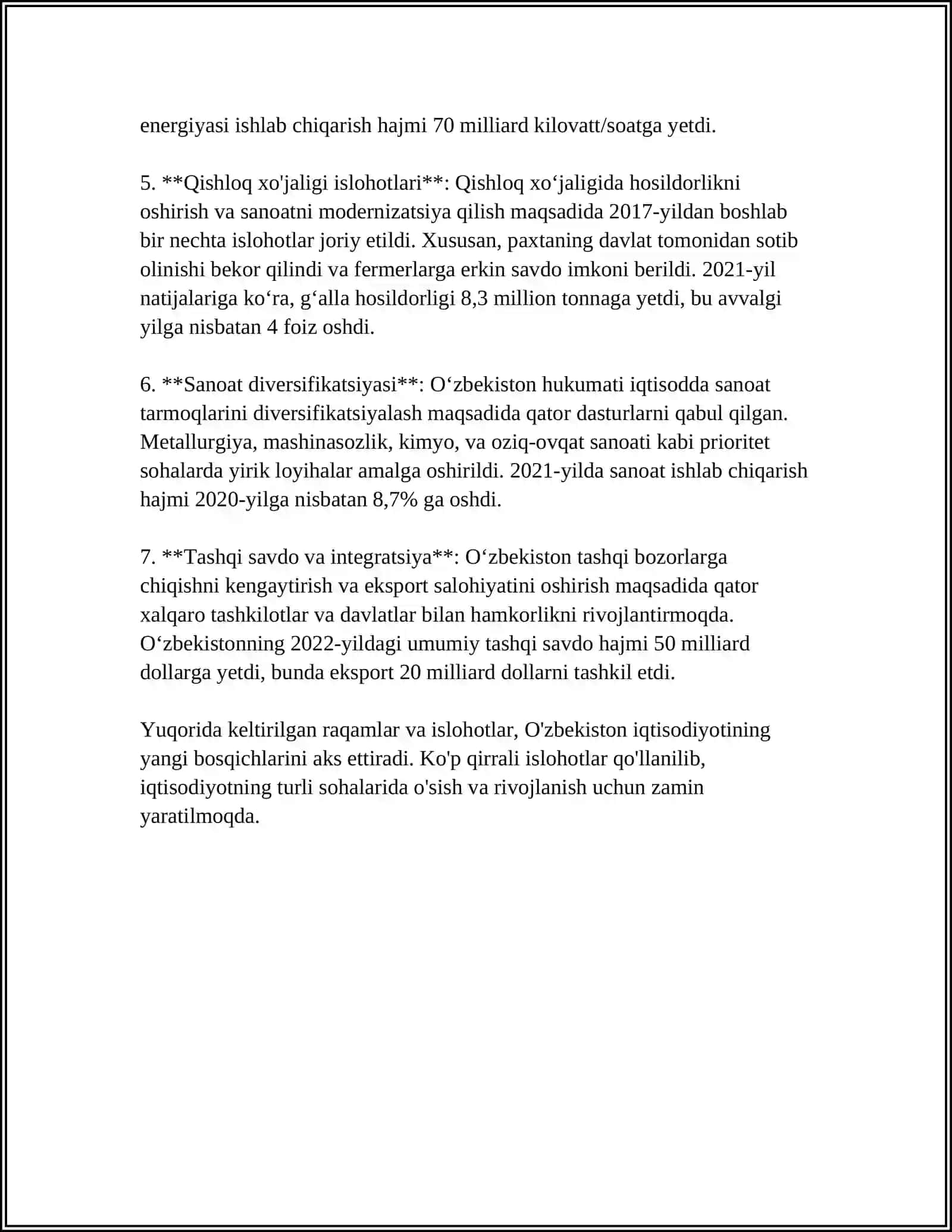 O'ZBEKISTONDA AMALGA OSHIRILYOTGAN ISLOHOTLARNING YANGI BOSQICHLARI HAQIDA MA'LUMOTLAR 4