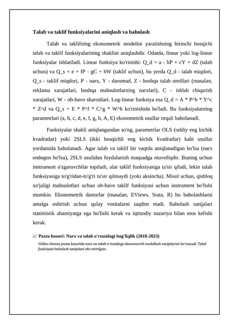 Mahsulotga bolgan talab va taklifning ekonometrik modelini va prognoz tayorlash 4