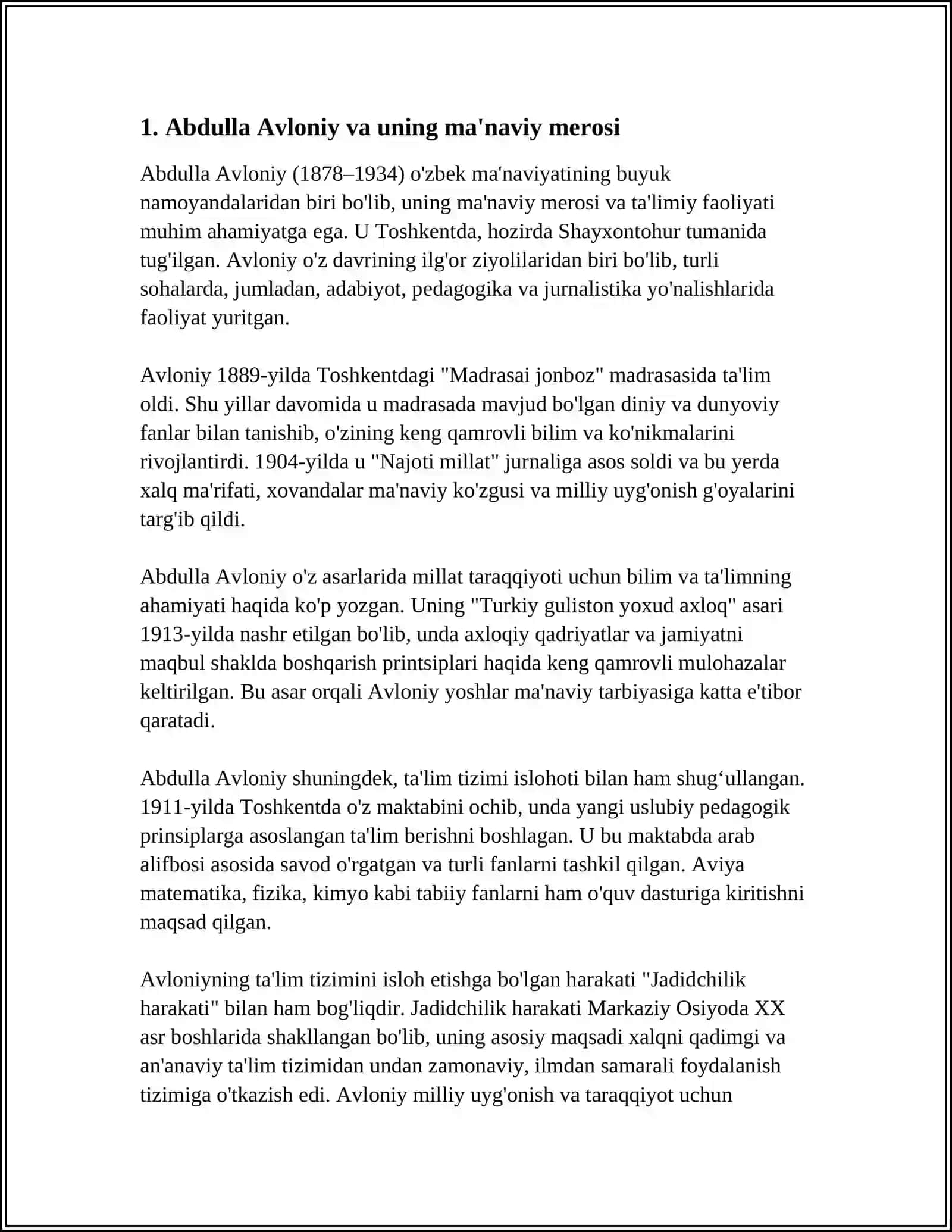 ABDULLA AVLONIYNING KOMIL INSON HAQIDAGI QARASHLARI ESSEY 4