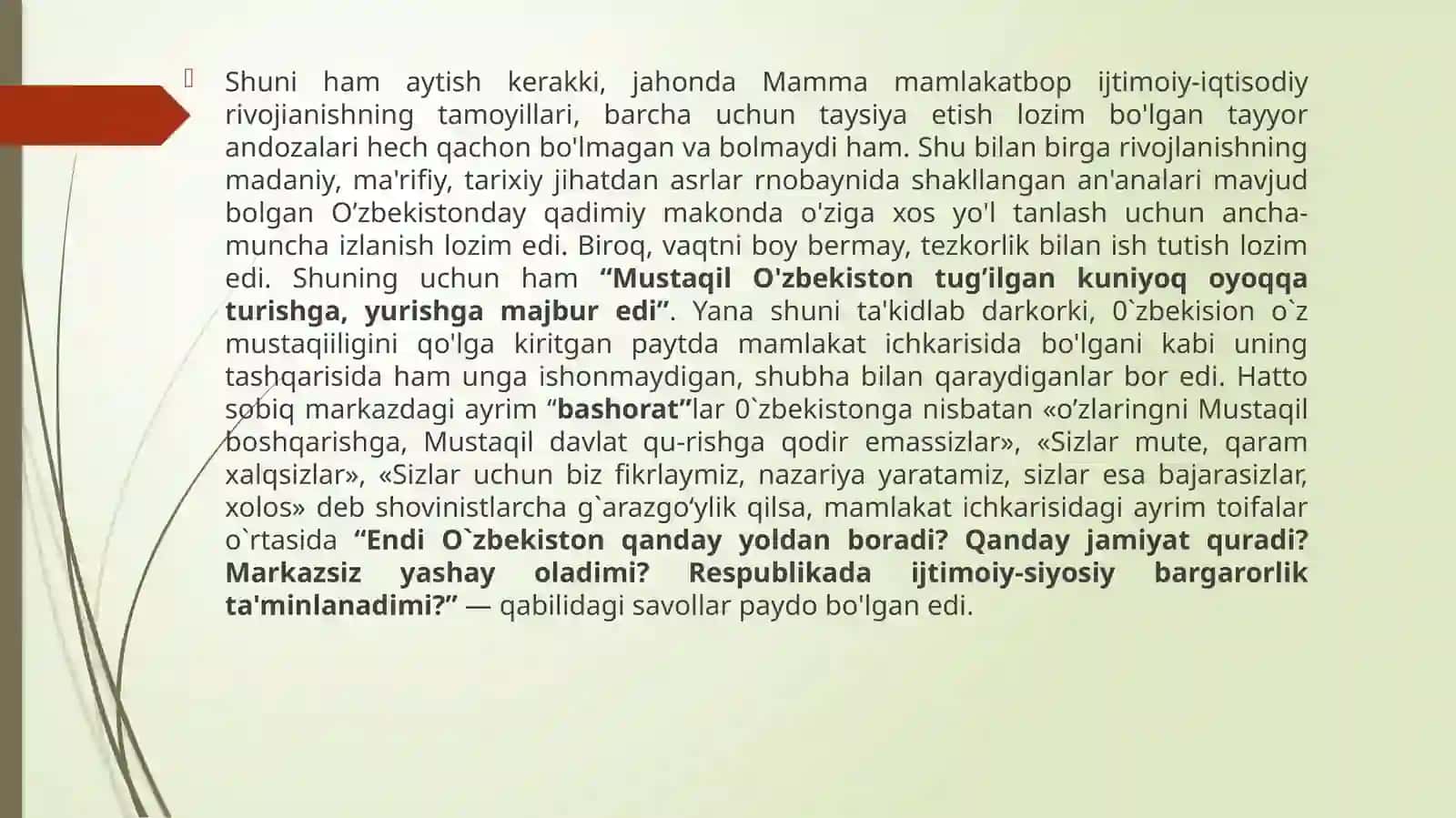 Oʼzbekistonningoʼziga xos istiqlol va taraqqiyot yoʼli 4