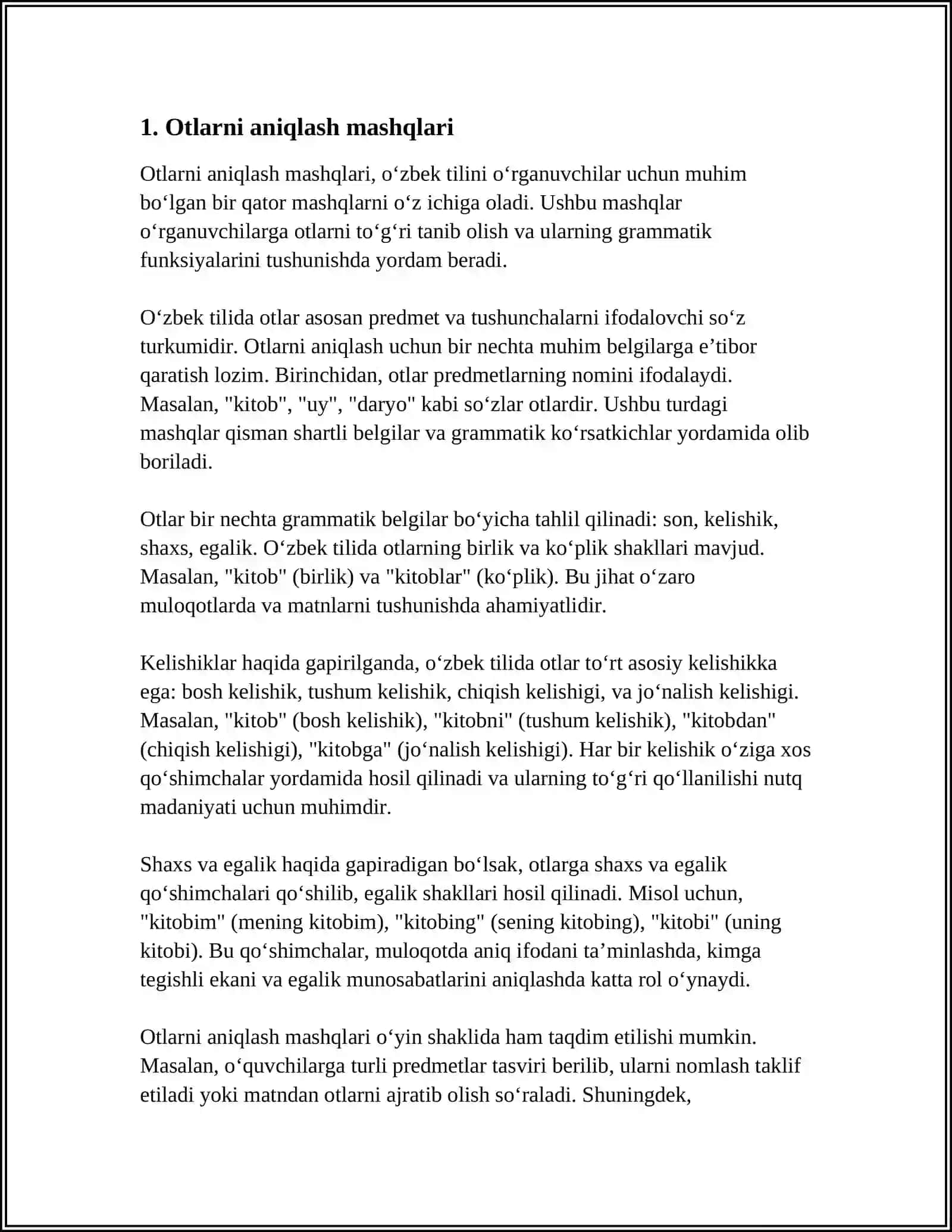 SIFAT SO'Z TURKUMI BO'YICHA 3-4-SINFLAR UCHUN YANGI MASHQLAR ISHLAB CHIQISH (HAR BIR SINF UCHUN 10 TADAN, JAMI 20 TA) 4