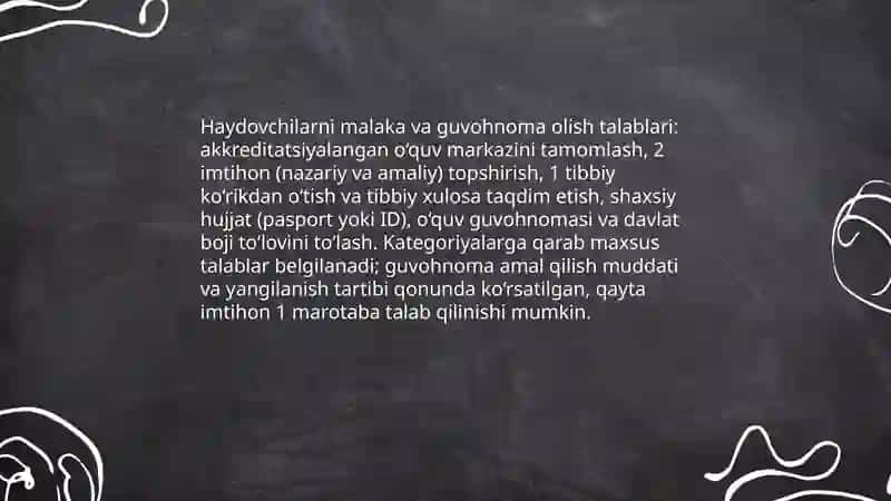 O'zbekiston Respublikasida yo'l harakatini taminlashga doir huquqiy talablar 4