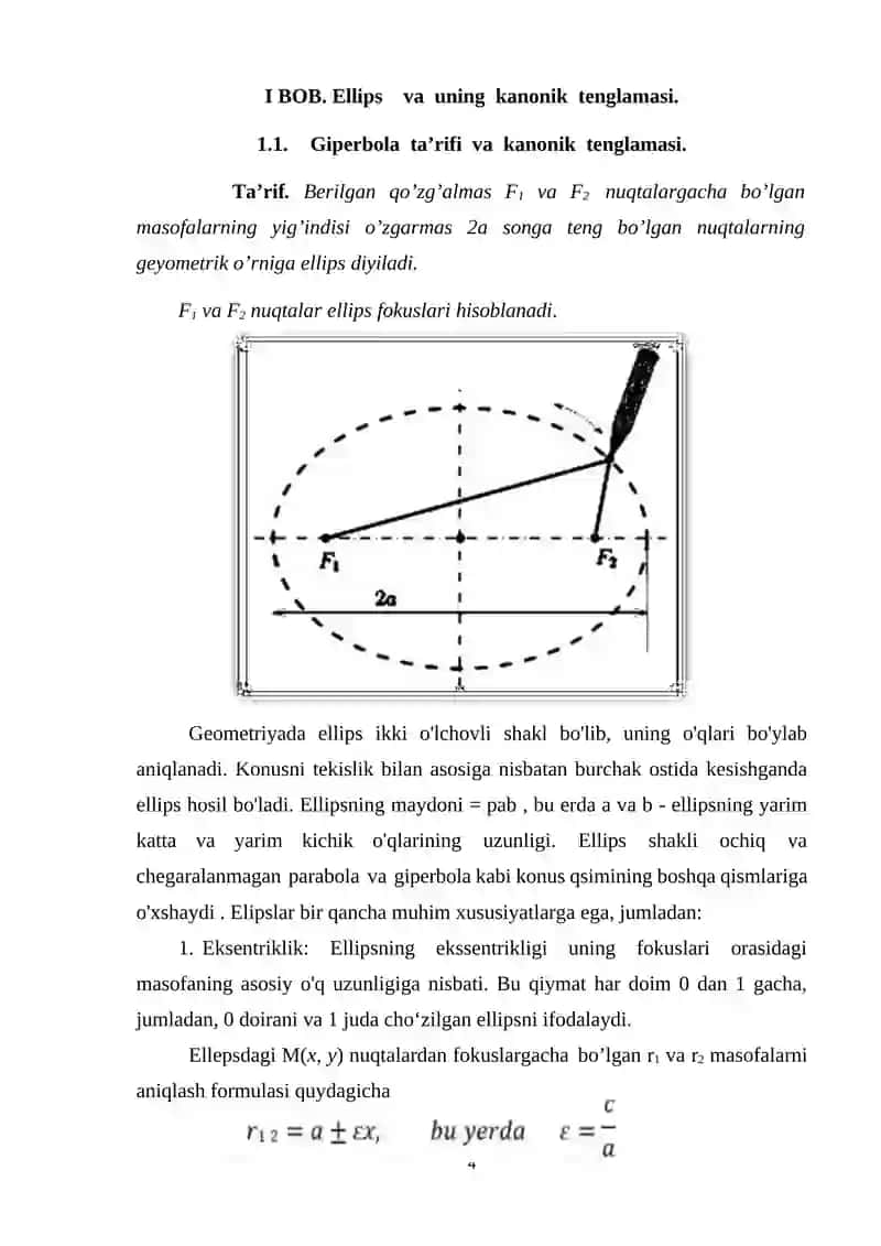 Ellips va uning kanonik tenglamasi. Parabolaning kanonik tenglamalari 4