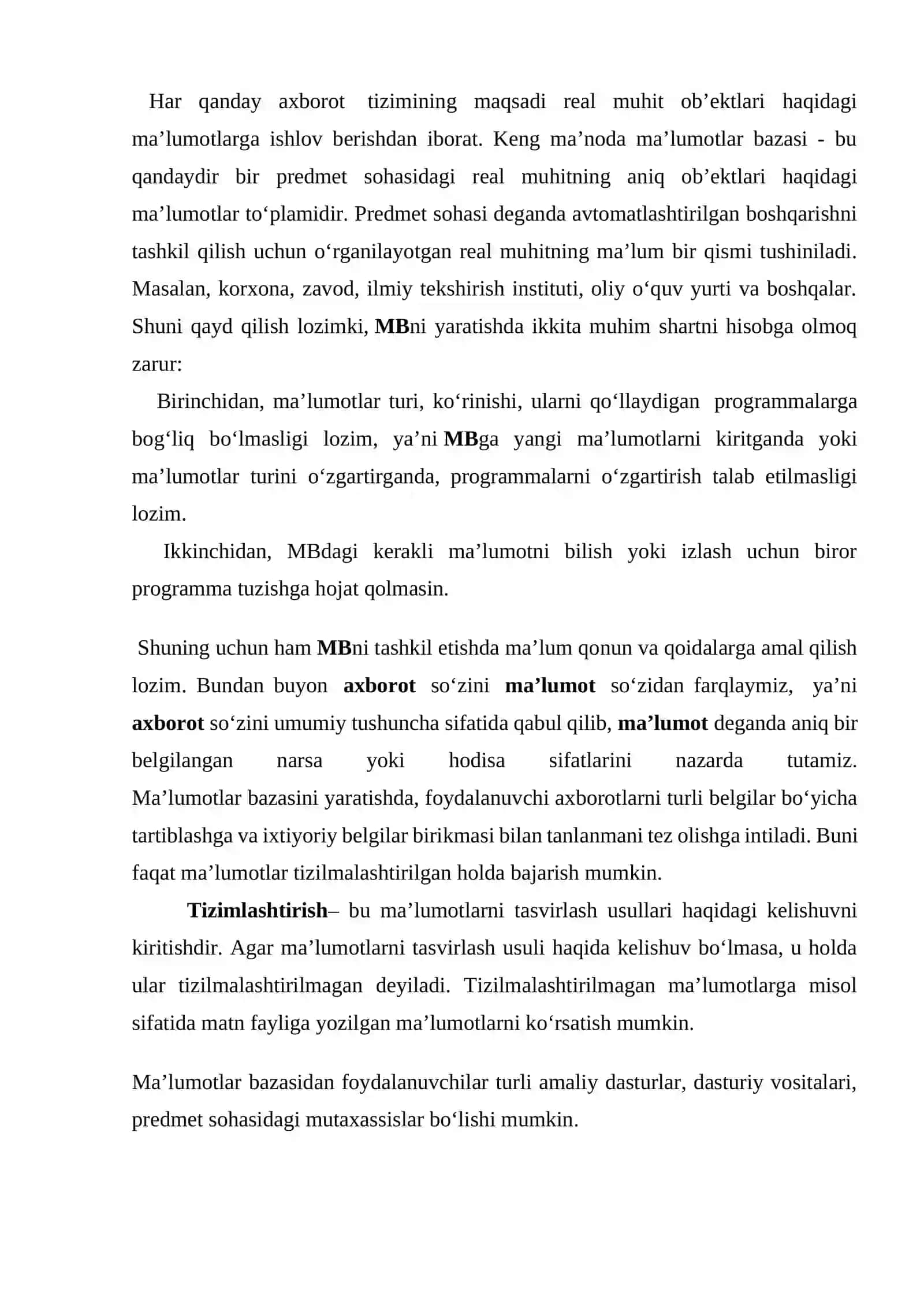“Mahalla ma’lumotlar bazasini loyihalash” mavzusida KURS ISHI 4