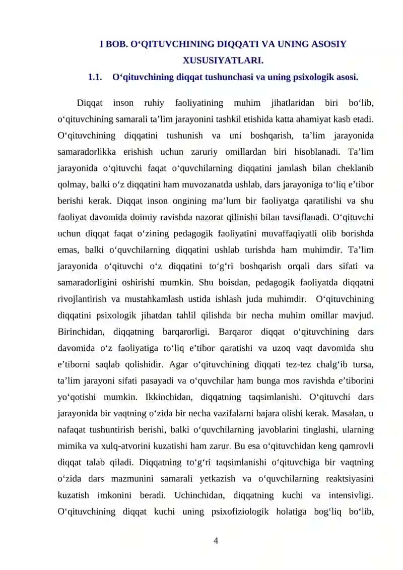 OʻQITUVCHINING DIQQATI VA DARS JARAYONIDA UNDAN  FOYDALANISH USULLARI 4