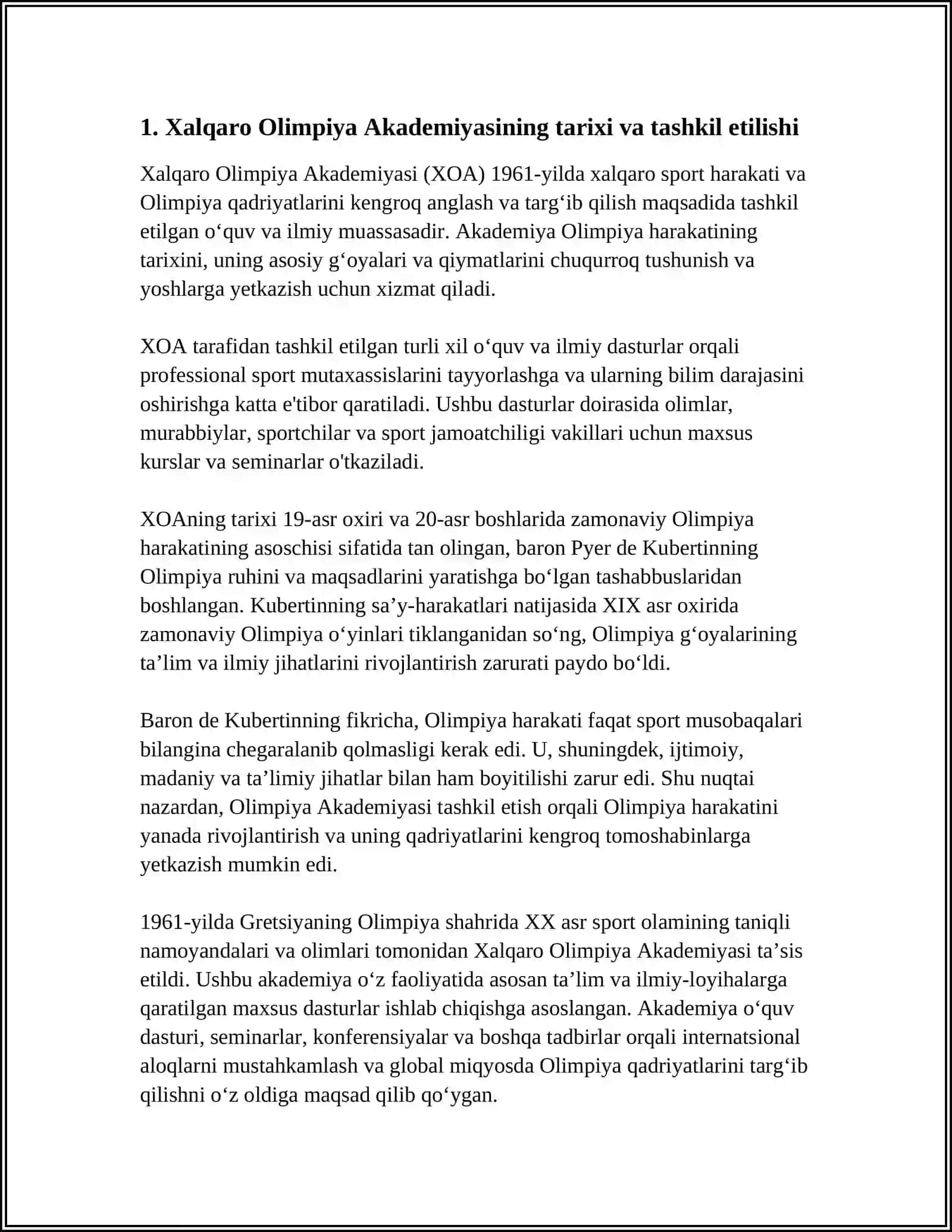 Xalqaro Olimpiya Akademiyasi va uning faoliyati 4