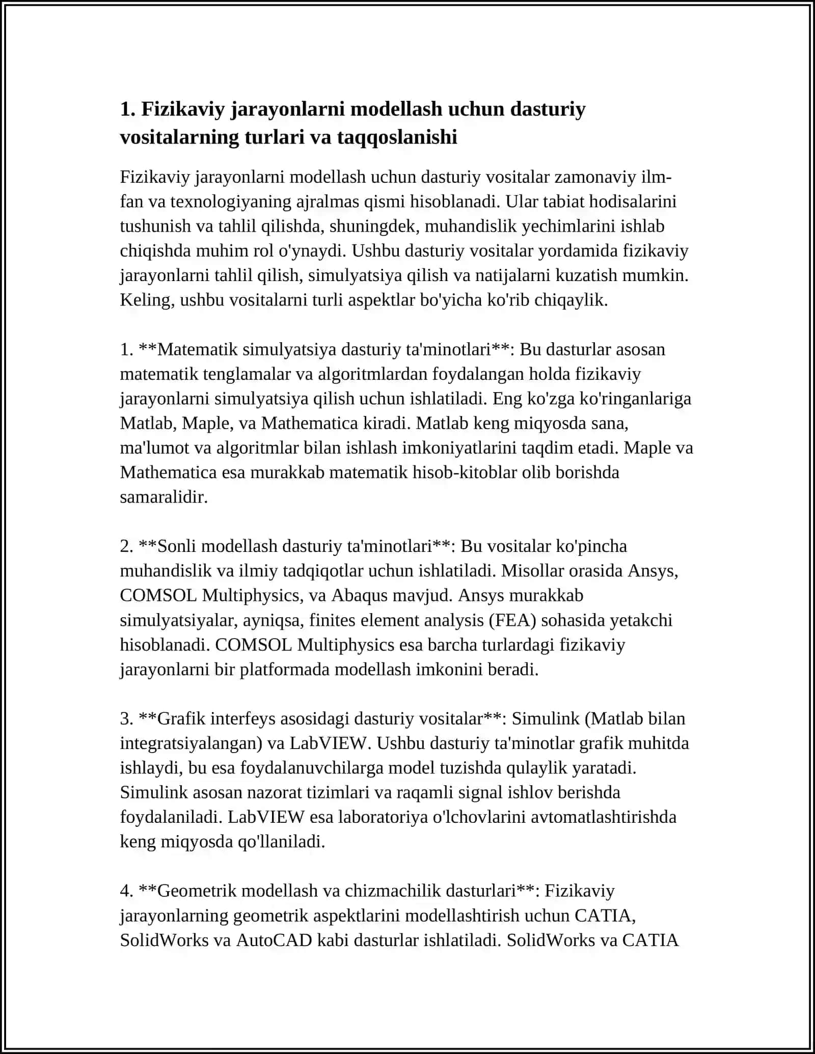 FIZIKAVIY JARAYONLARNI MODELLASHTIRISH IMKONIYATINI BERUVCHI DASTURIY VOSITALAR ORQALI FIZIKAVIY JARAYONLARNI MODELLASHTIRISH 4