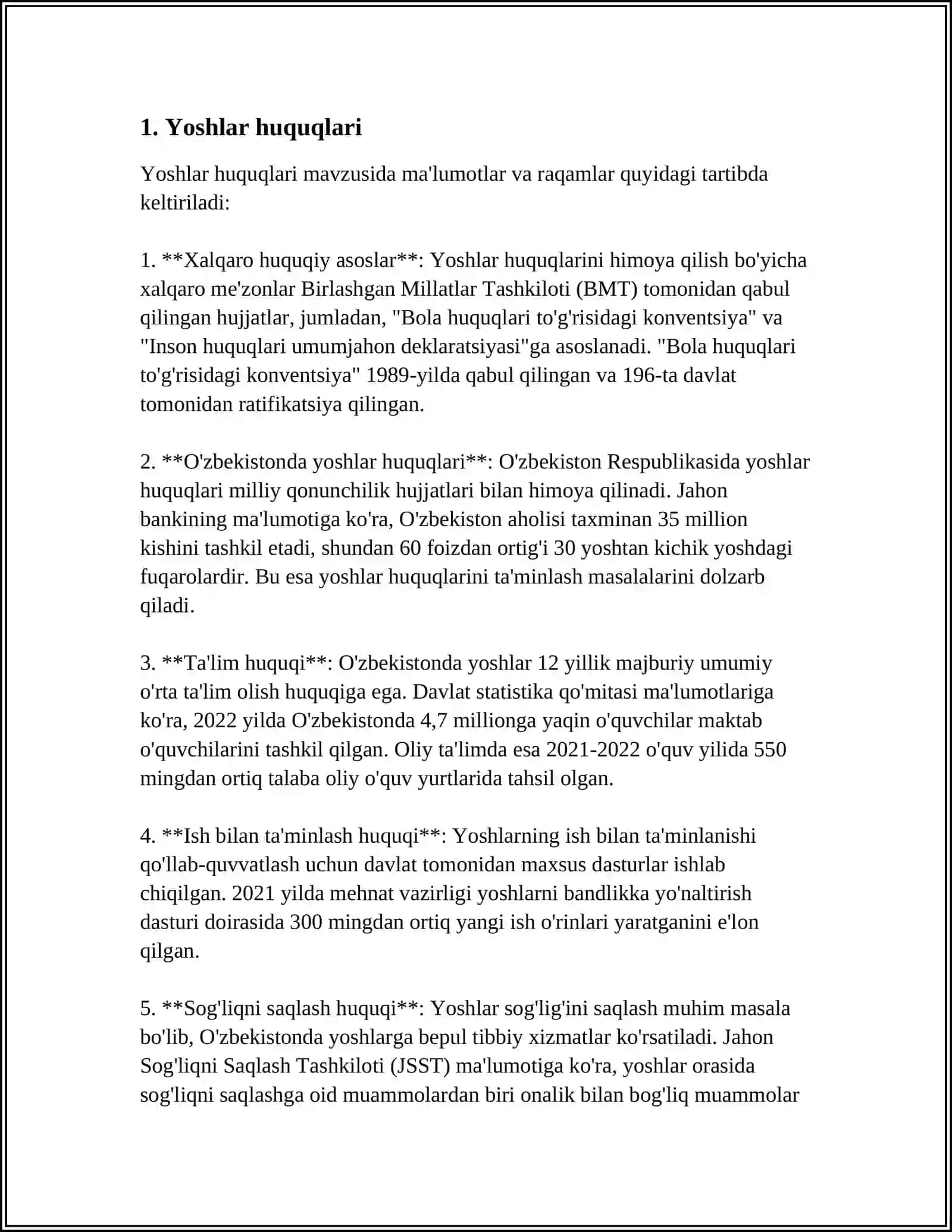 YOSHLAR HUQUQLARINING KONSTITUTSIYAVIY ASOSLARI MAVZUSIDAN KROSSVORD TUZISH 10 TA ATAMADAN IBORAT BOʻLSIN 4