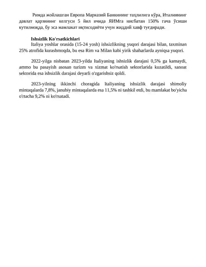 Italiya umumiy iqtisodiy koʻrsatkichlari 4