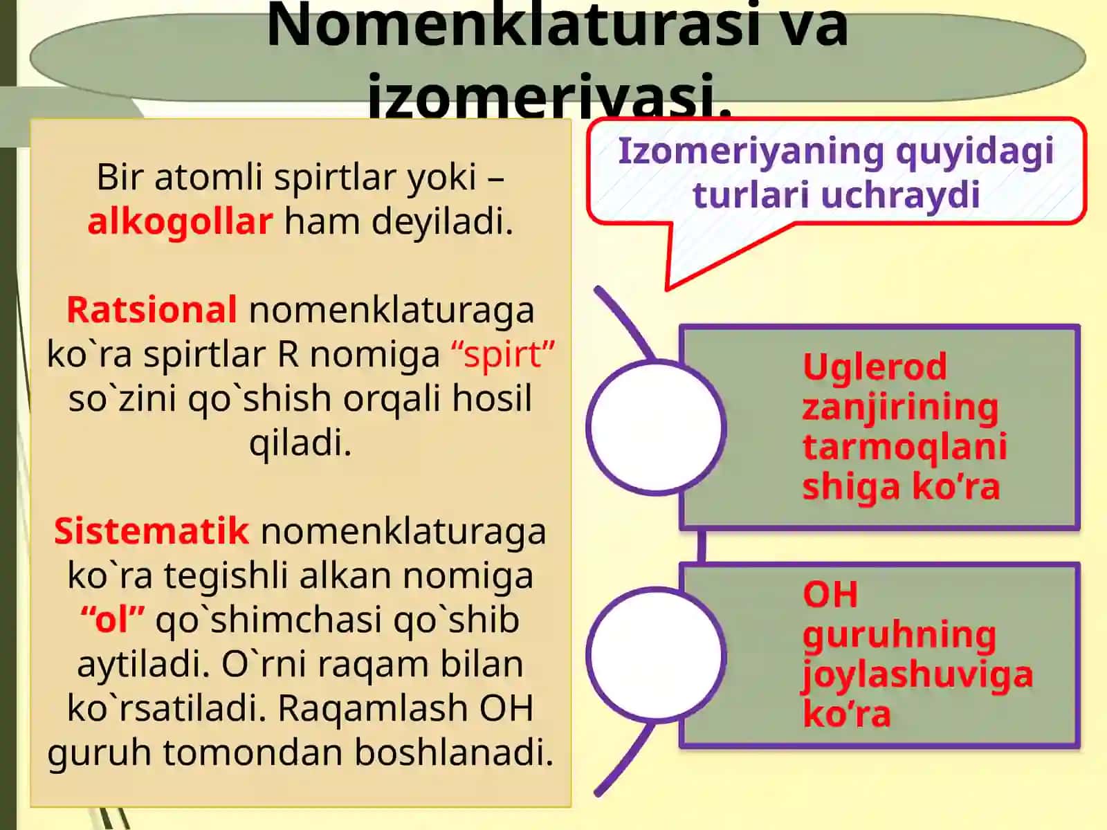 Bir atomli spirtlar: tuzilishi, olinishi, xossalari 4