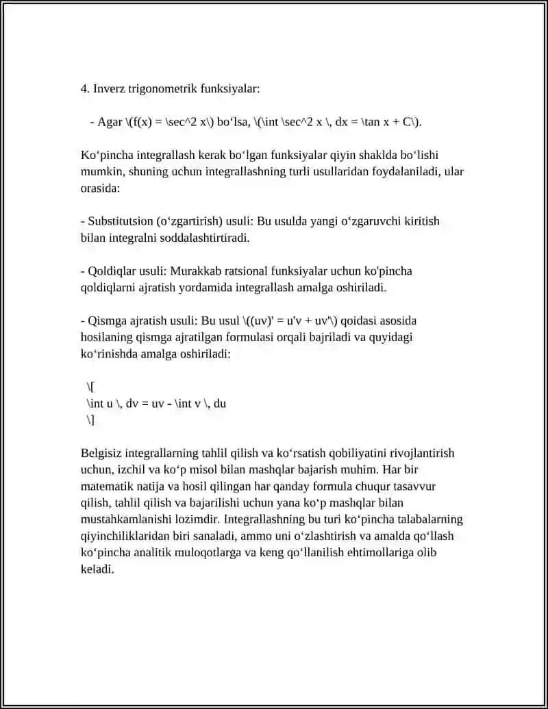 INTEGRALLAR. INTEGRALLAR TURLARI 4