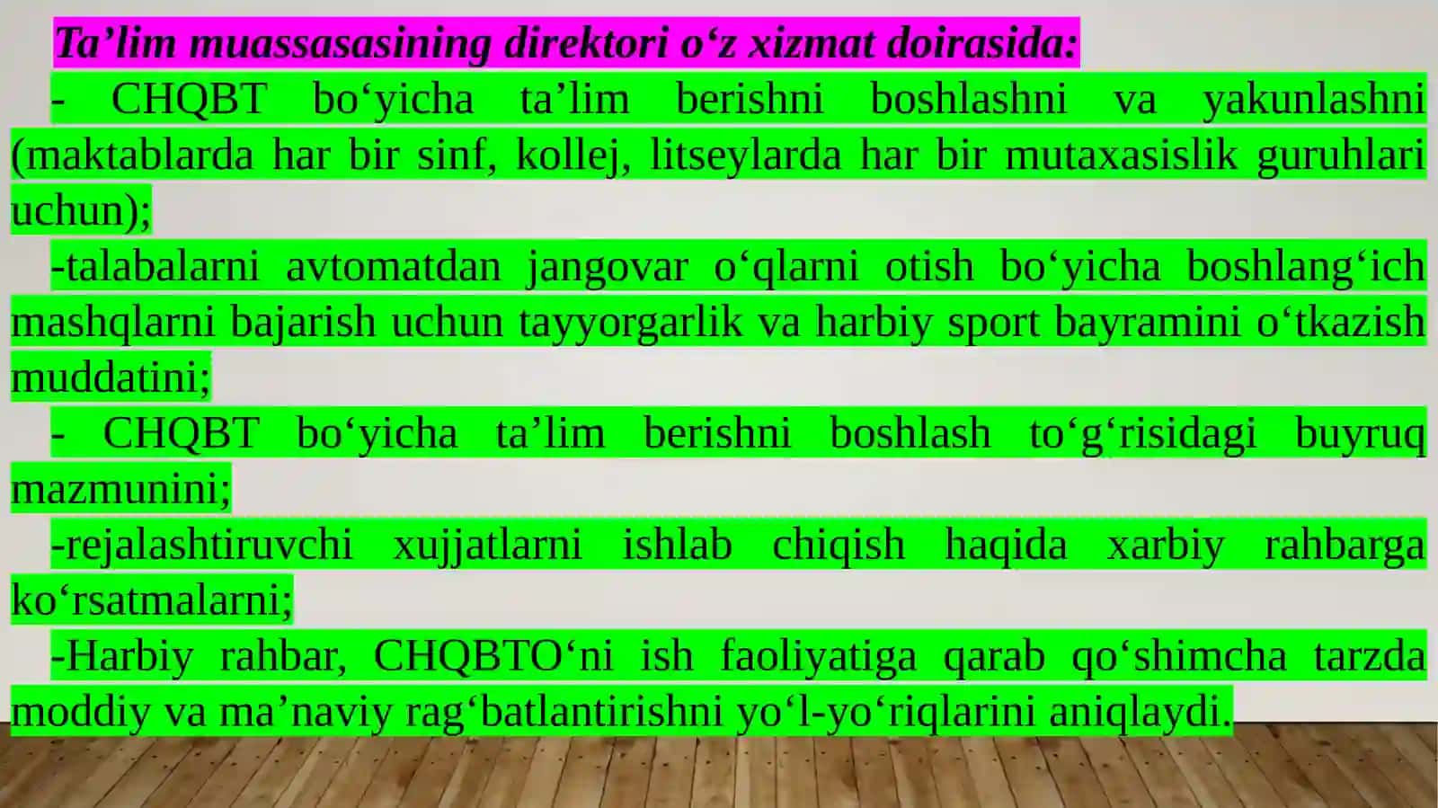4-Мавзу. Ta’lim muassasasi rahbarlarining YOCHQBTni tashkil etish bo‘yicha majburiyatlari 4