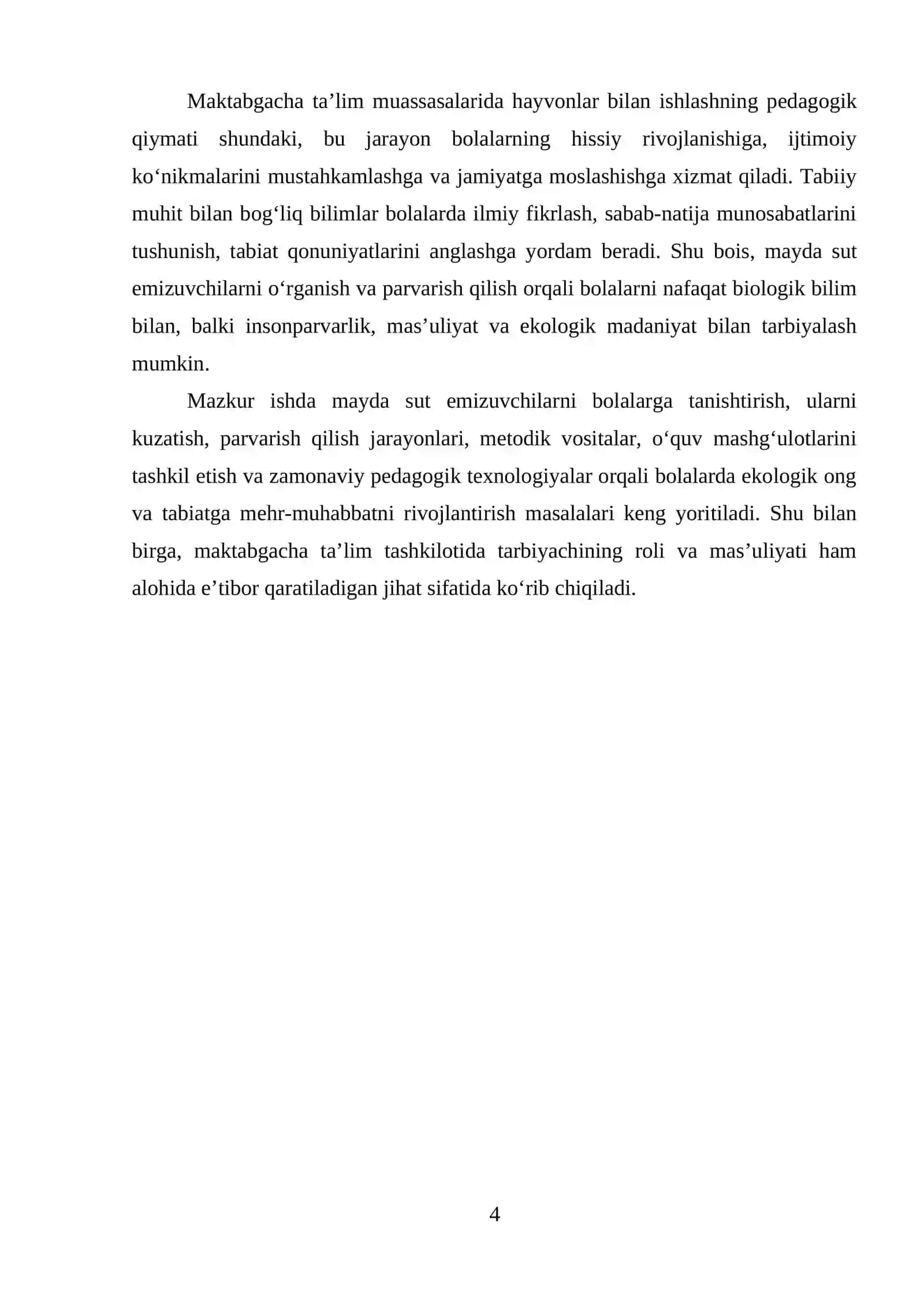 Maktabgacha yoshdagi bolalarni mayda sut emizuvchi hayvonlar bilan tanishtirishning nazariy asoslari 4