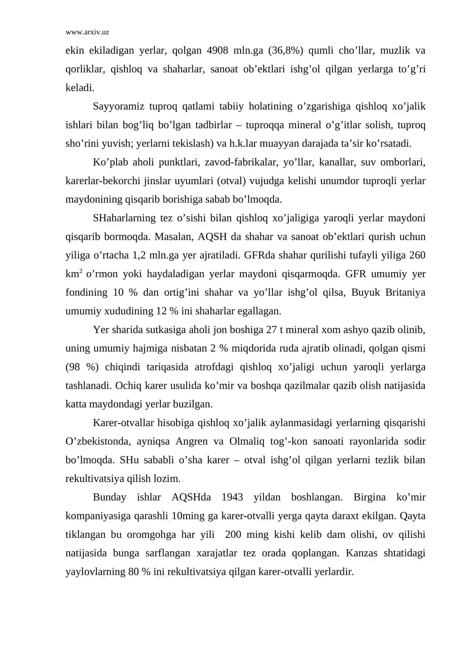 O’zbеkistоn yеr rеsurslаri vа ulаrdаn fоydаlаnishni tаkоmillаshtirish muаmmоlаri 4